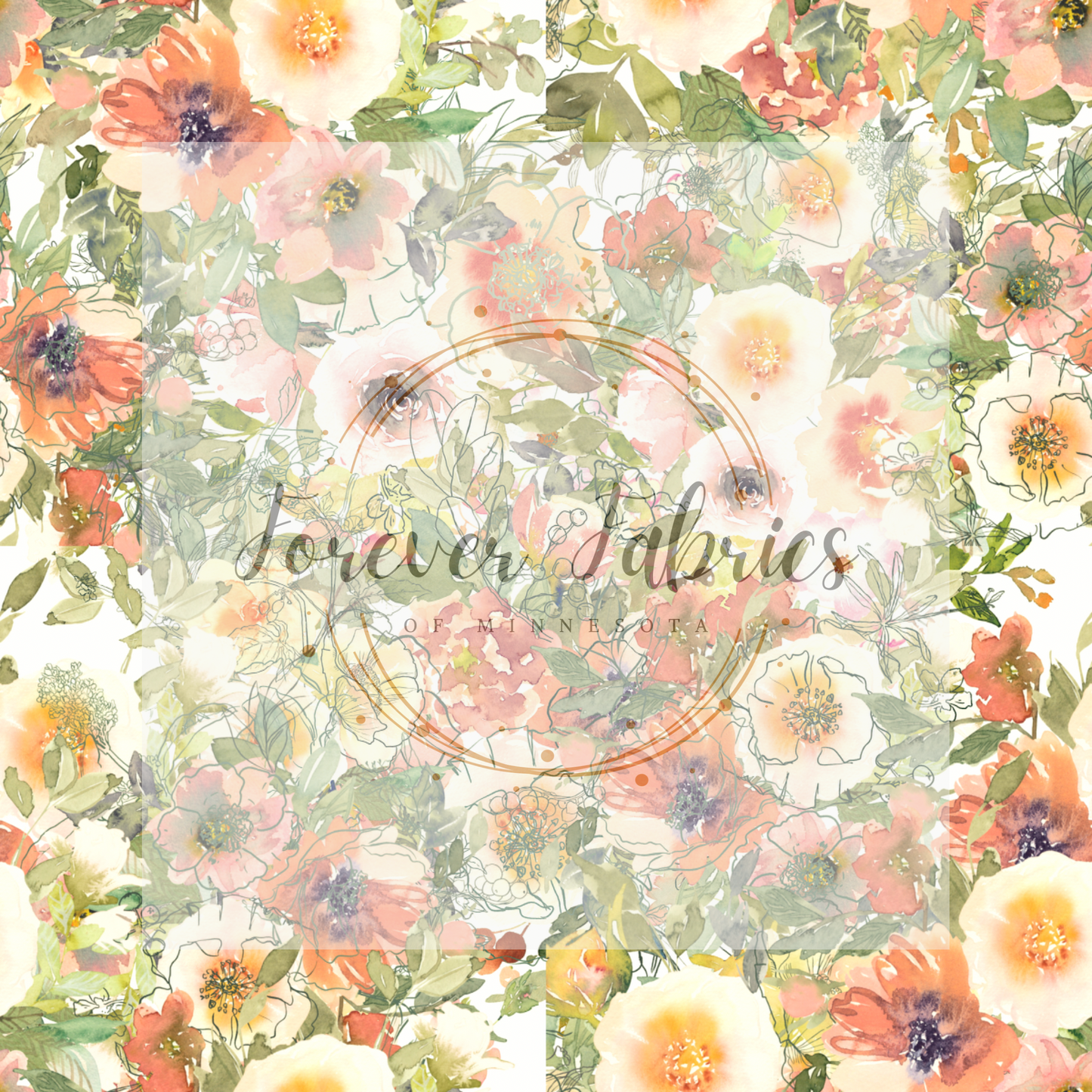Green Peach Floral Floral | Preorder | By The Yard