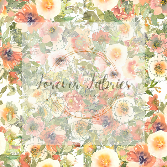 Green Peach Floral Floral | Preorder | By The Yard