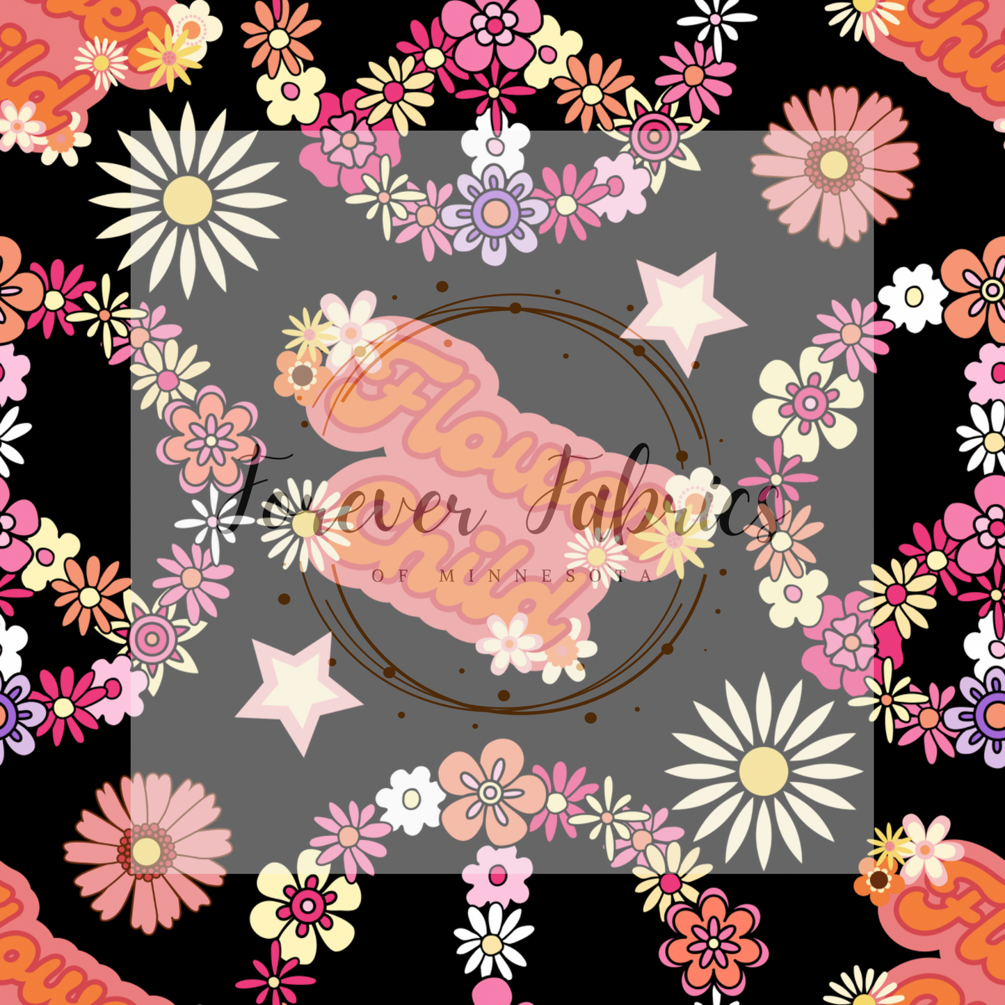 Lg Flower Child Black Background | Preorder | By The Yard