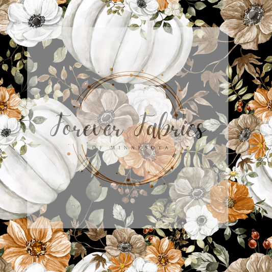 Black Fall Pumpkin Floral | Preorder | Fabric By The Yard