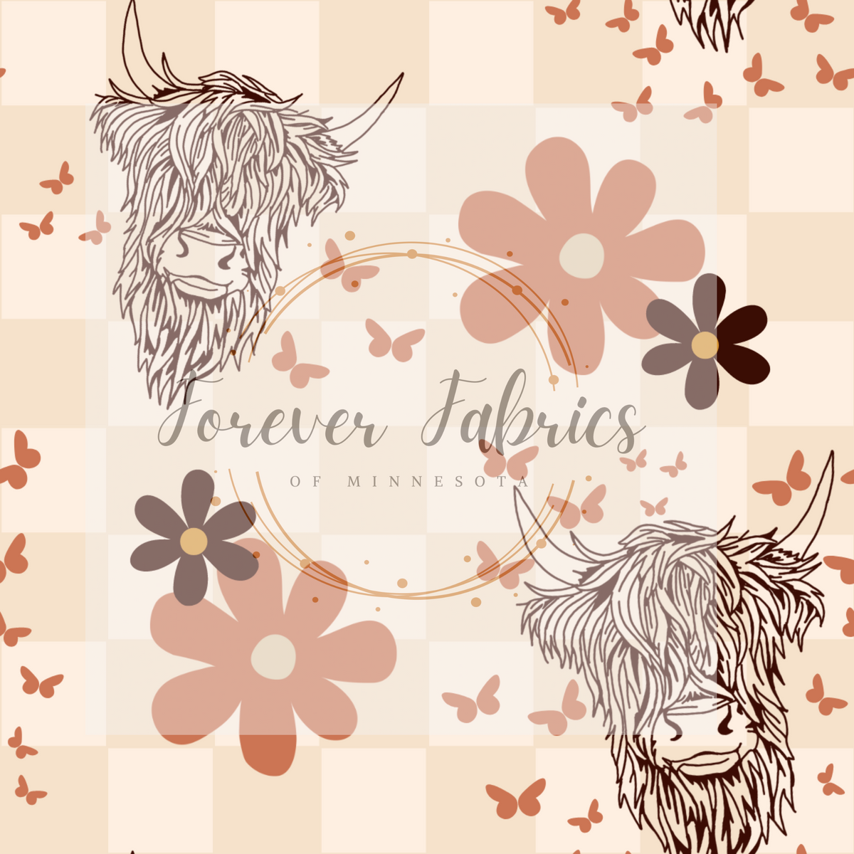 Floral Scottish Highland Cows | Preorder | Fabric By The Yard