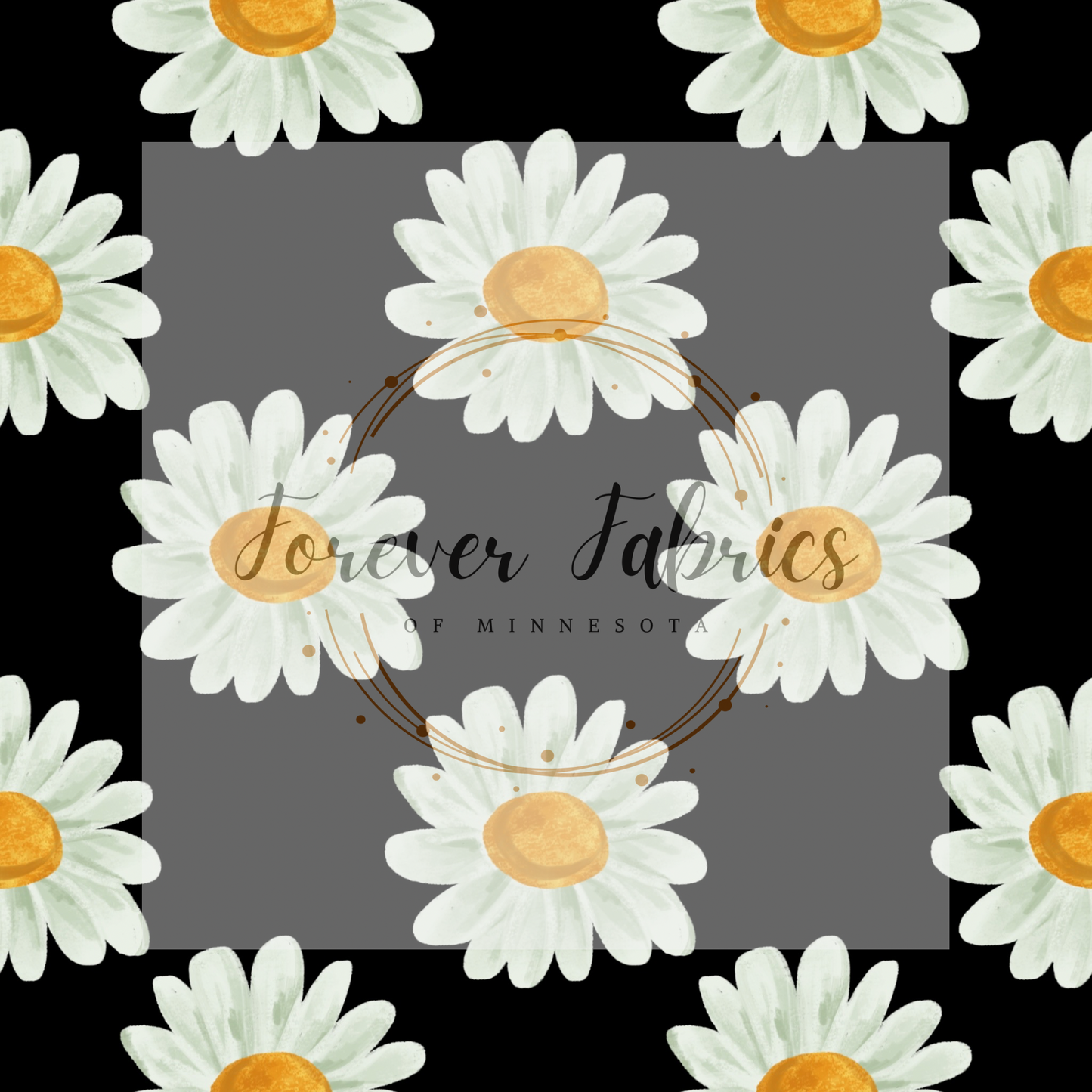 Daisies On Black Background | Preorder | By The Yard
