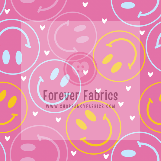 Pink Smiley Faces | Preorder | By The Yard
