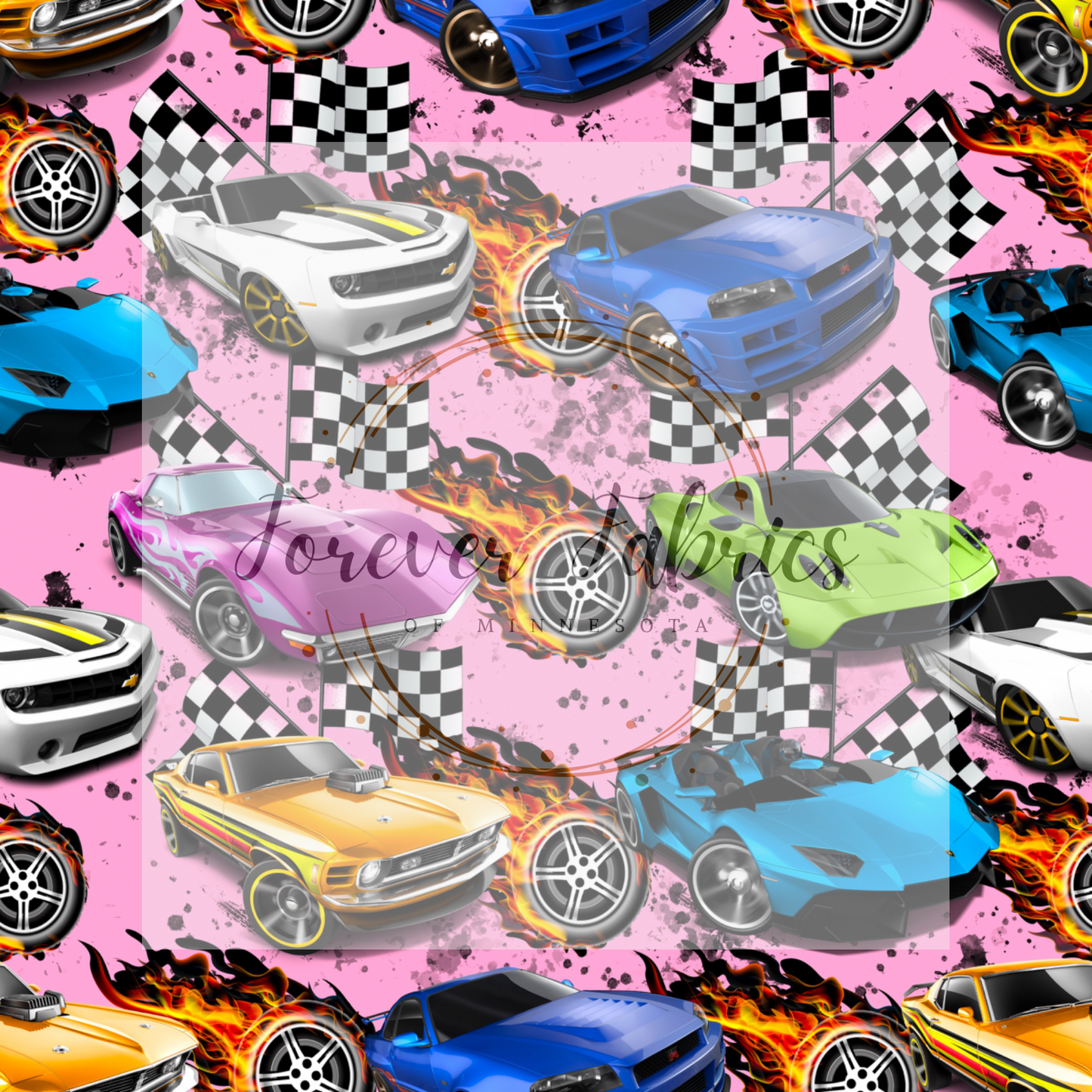 Pink Hot Cars | Preorder | By The Yard