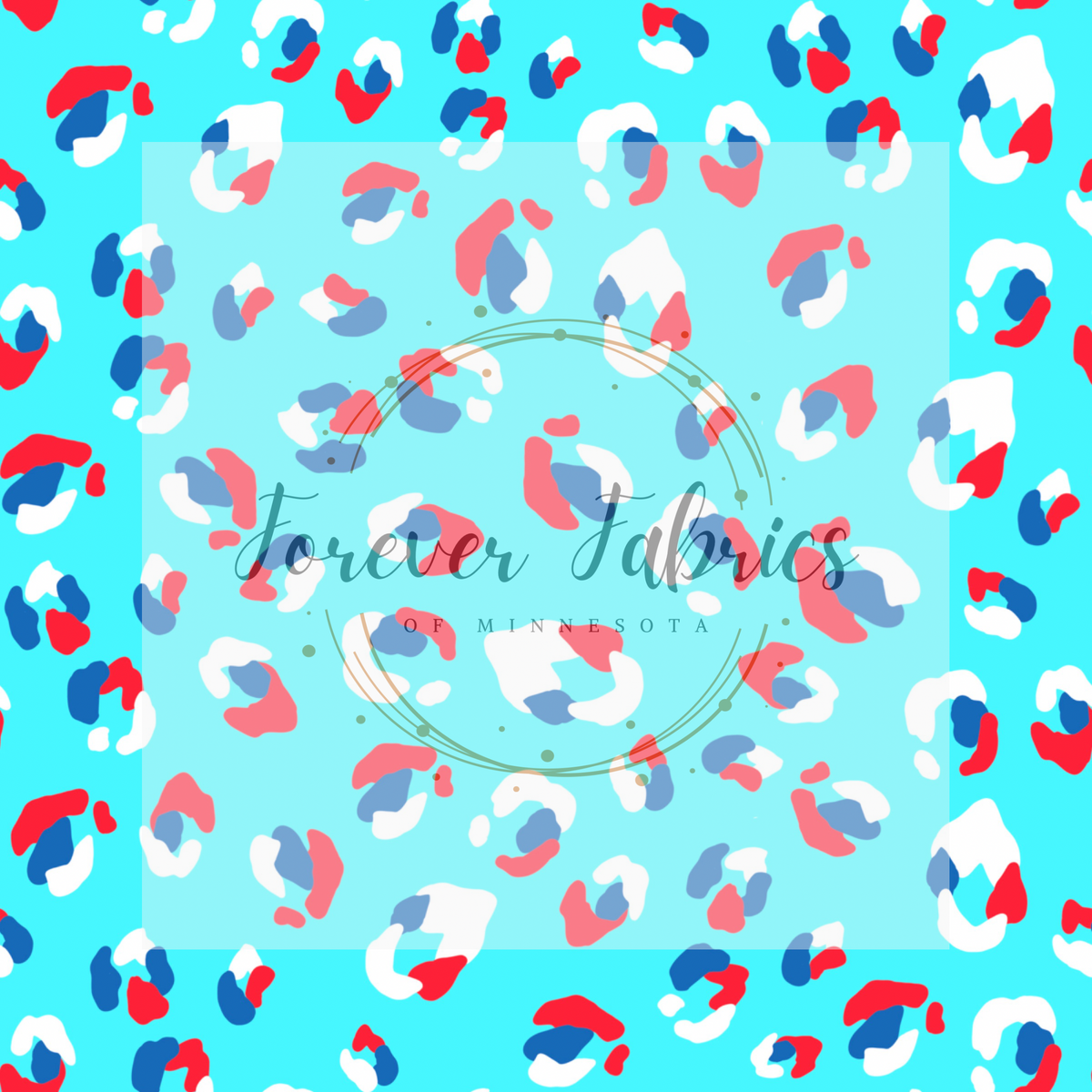Teal Background Red White Blue Cheetah | Preorder | By The Yard