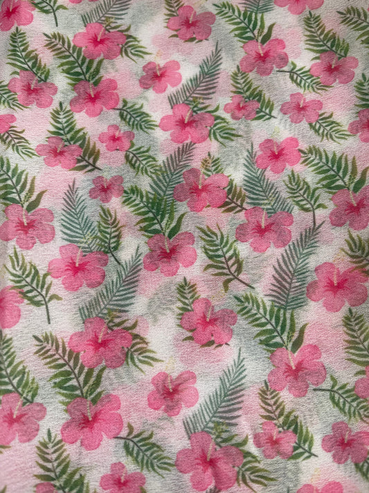 Pink floral/ Green Leaf Organza