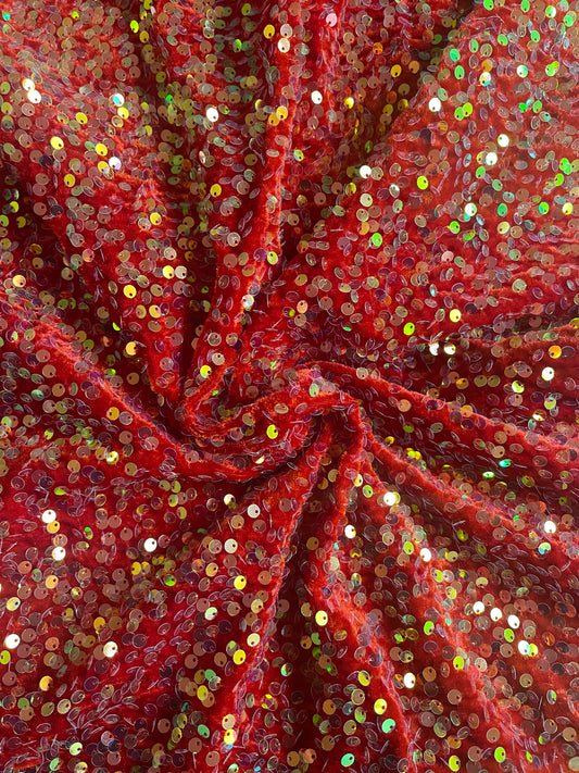 Red Gold | Stretch Sequin Velvet