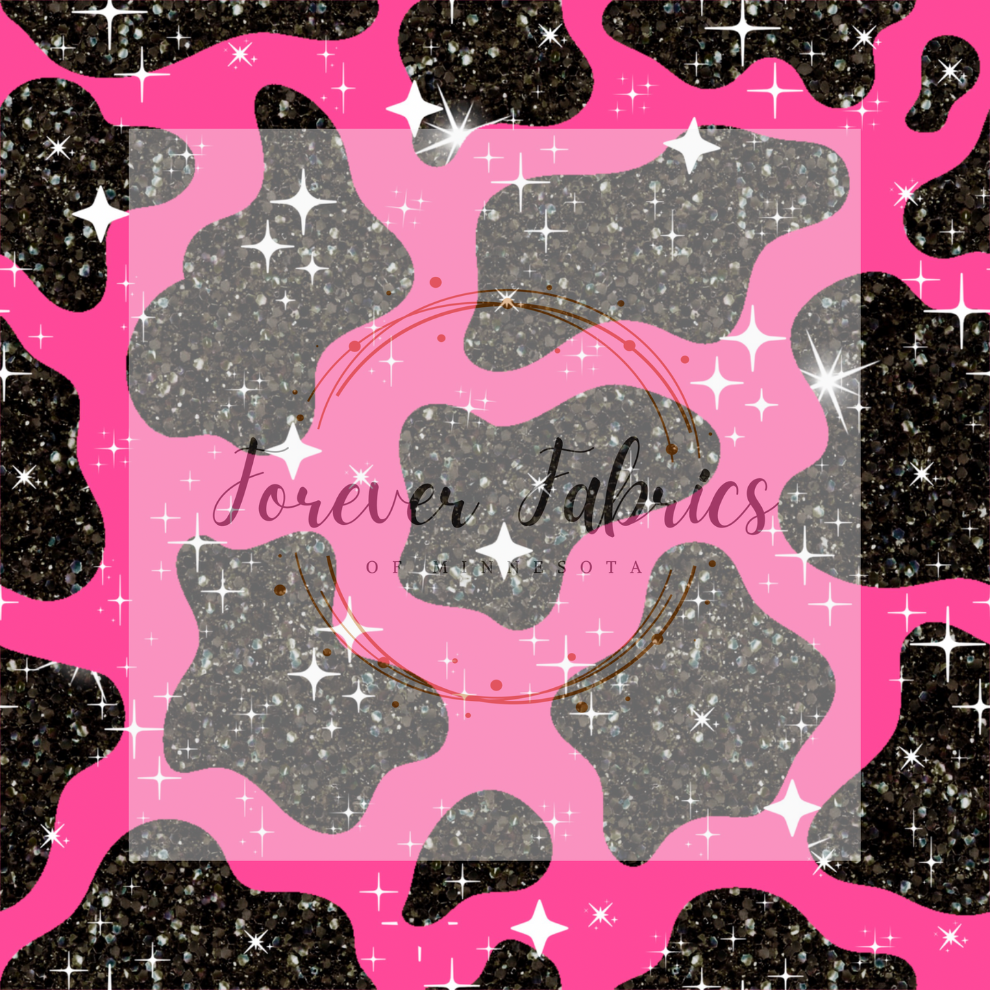 Pink & Black Glitter Cow Print | Preorder | By The Yard
