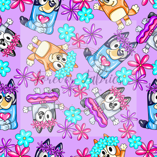 Blue Dog Floral Purple     . (BH/ 24)| Preorder | Fabric By The Yard