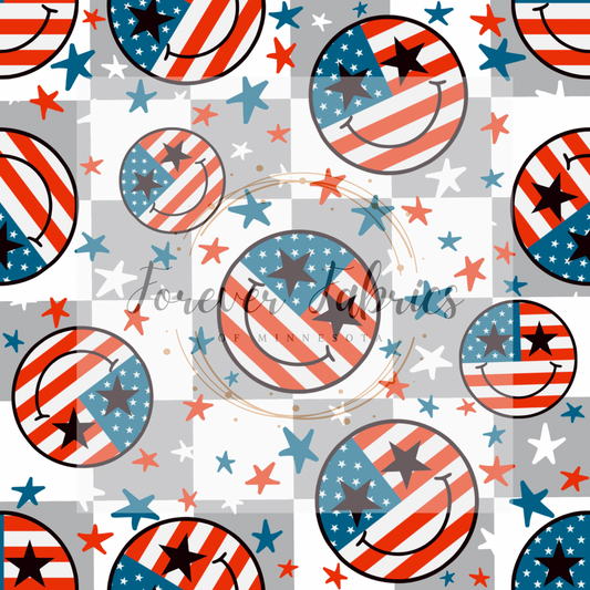Red White Blue Smileys  . (BH/ 24)| Preorder | Fabric By The Yard