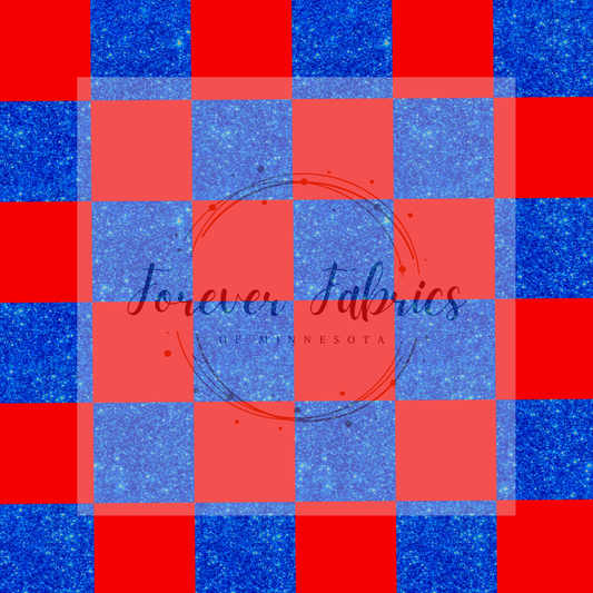 Red Blue Glittered  Checkered  . (BH/ 23). | Preorder | Fabric By The Yard