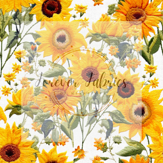 Sunflower Embroidery.  (BH/ 23). | Preorder | Fabric By The Yard