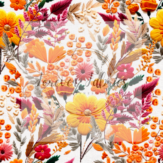 Fall Floral Embroidery (BH/ 23). | Preorder | Fabric By The Yard