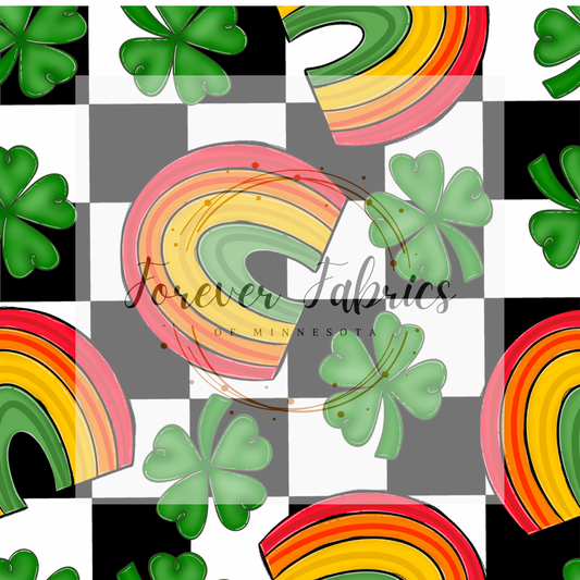Rainbow Clover Black  Check   .  . . . .   . .  (BH/ 23). | Preorder | Fabric By The Yard