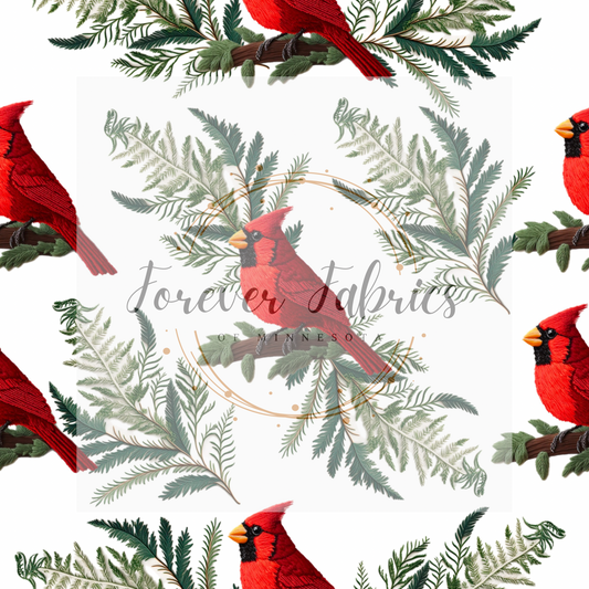 Cardinals Embroidered . .  (BH/ 23). | Preorder | Fabric By The Yard