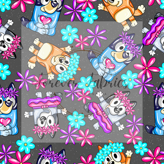 Blue Dog Floral Black .  . (BH/ 24)| Preorder | Fabric By The Yard
