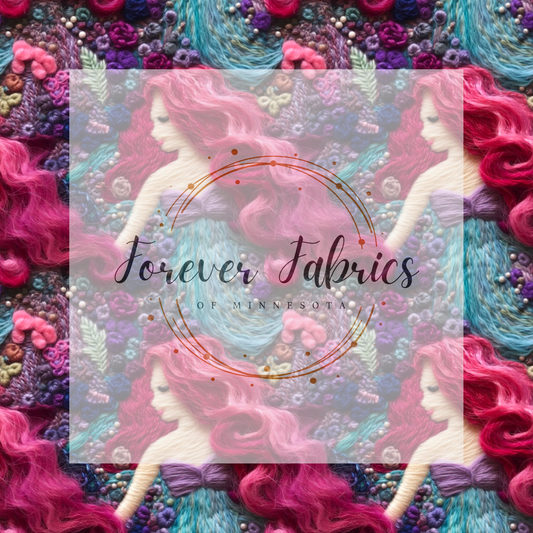 Mermaid Embroidered  . (BH/ 23). | Preorder | Fabric By The Yard