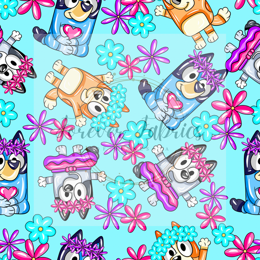 Blue Dog Floral Blue .  . (BH/ 24)| Preorder | Fabric By The Yard