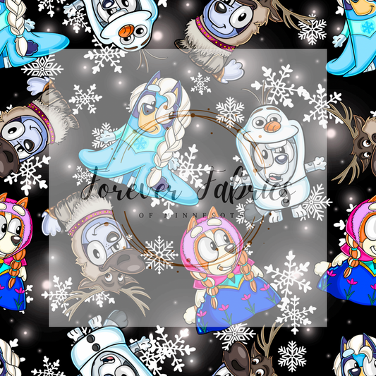 Blue Dog Frozen Black  .  . . (BH/ 24)| Preorder | Fabric By The Yard