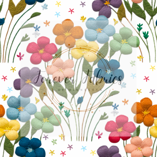 Rainbow Bouquet Embroidery . (BH/ 23). | Preorder | Fabric By The Yard