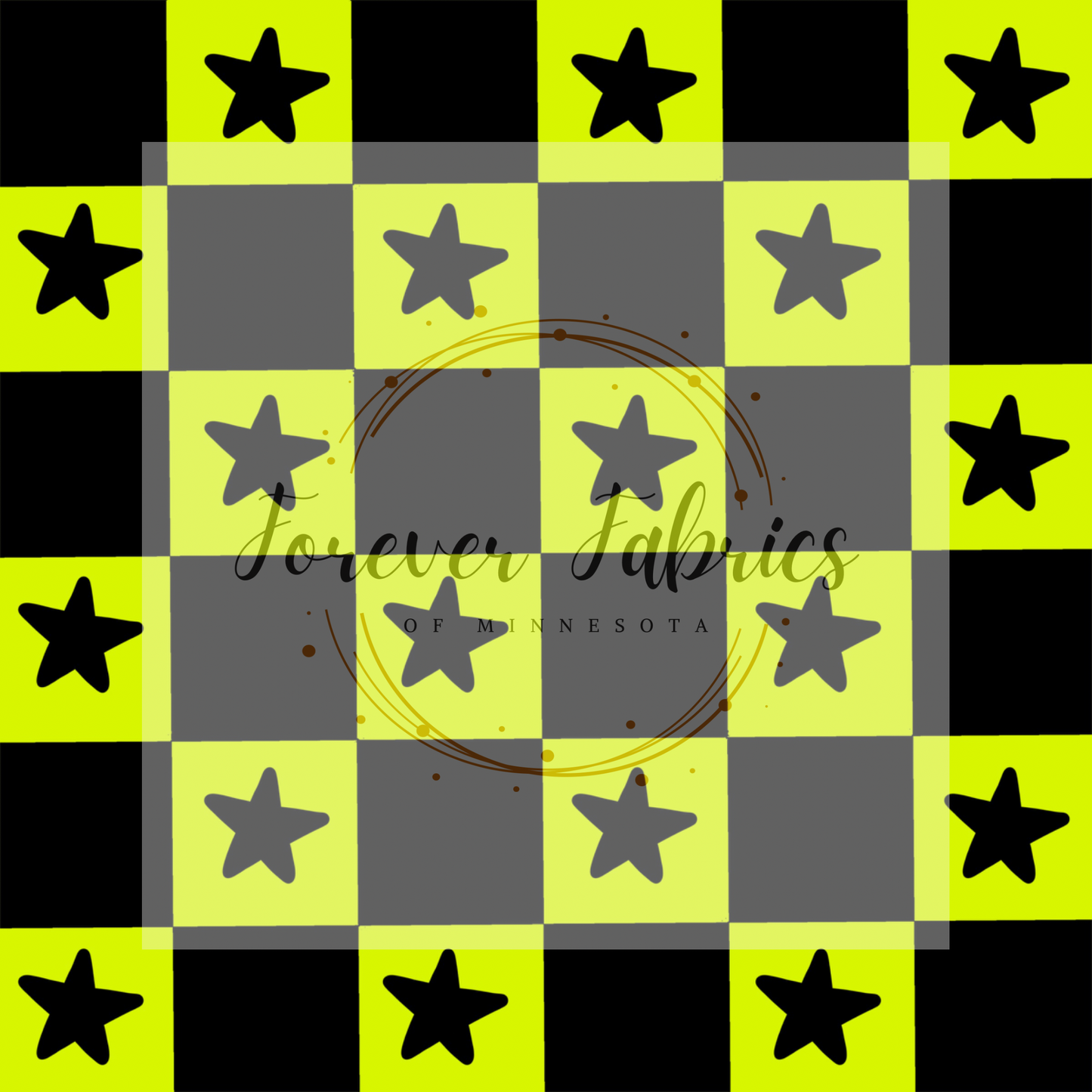 Neon Green Checker  Stars    . (BH/ 23) | Preorder | Fabric By The Yard