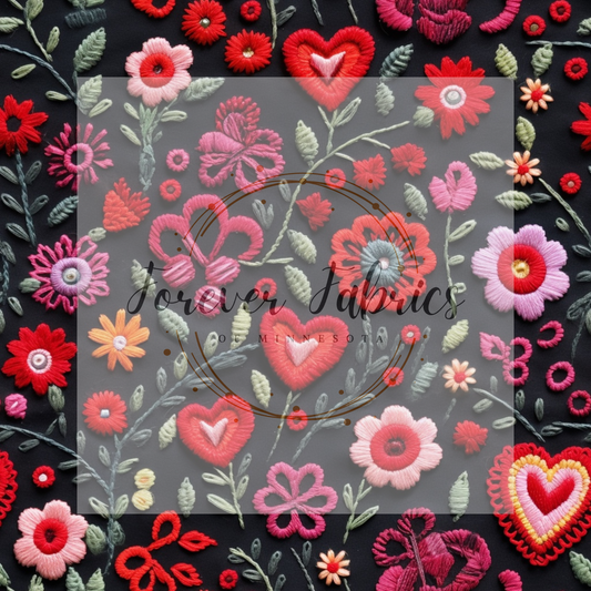 Valentine’s Embroidery . (BH/ 23) | Preorder | Fabric By The Yard