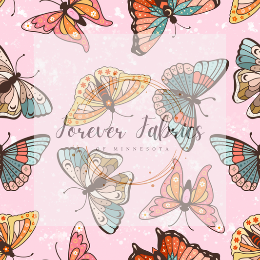 Retro Butterfly Light Pink      .    . (BH/ 23) | Preorder | Fabric By The Yard