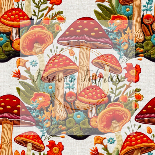 Mushrooms Embroidery (BH/ 23). | Preorder | Fabric By The Yard