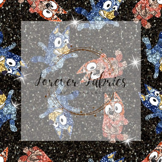 Blue  Dog Glitter. . . . (BH/ 24)| Preorder | Fabric By The Yard