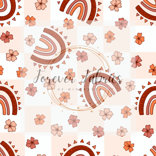 Checker Rainbow Floral .    . (BH/ 22) | Preorder | Fabric By The Yard