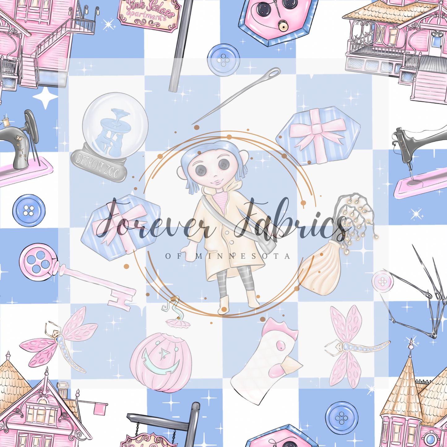 Coraline Blue Check . (BH/ 23). | Preorder | Fabric By The Yard