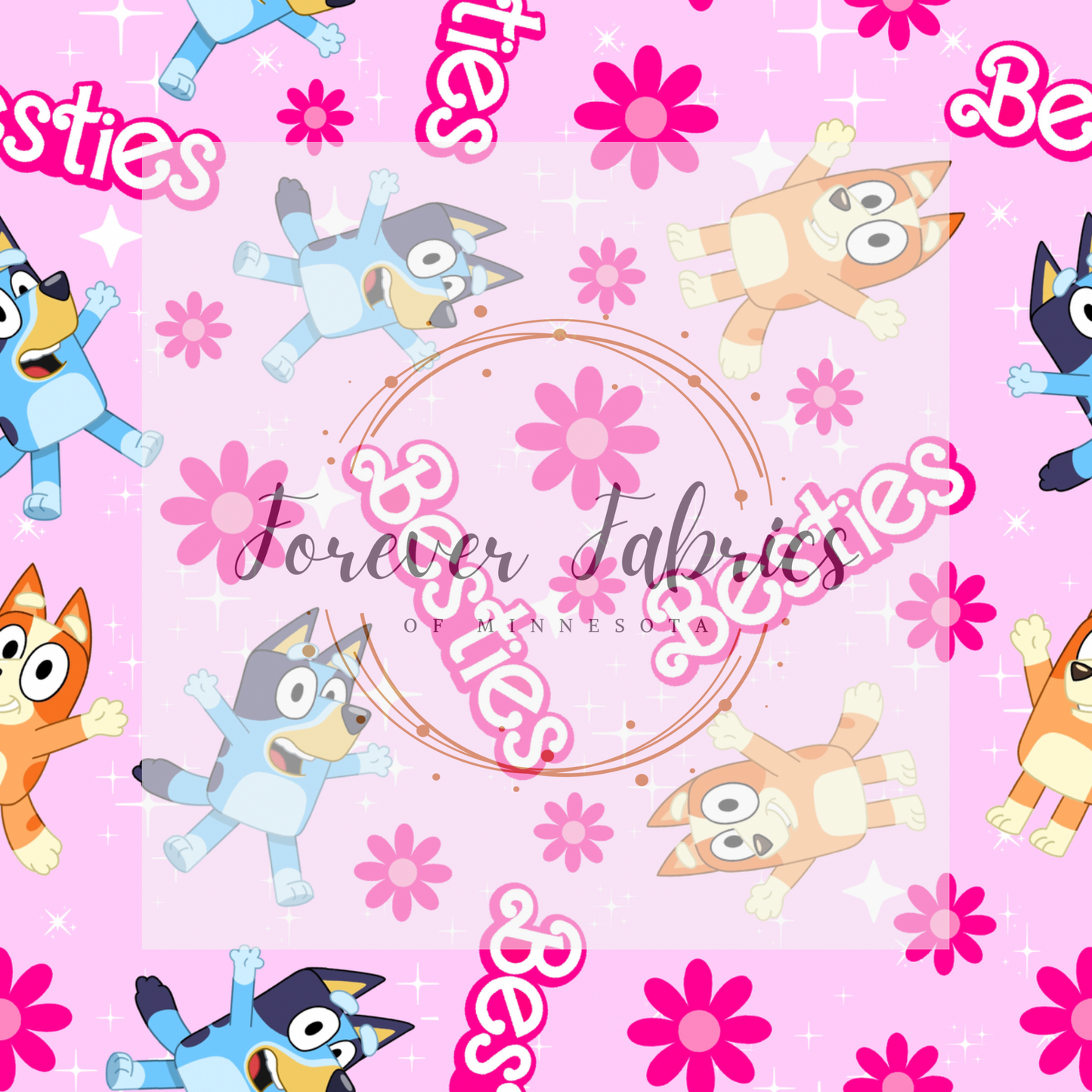 Blue Dog Bestie Pink  . (BH/ 23). | Preorder | Fabric By The Yard