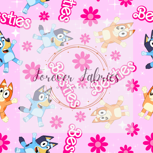 Blue Dog Bestie Pink  . (BH/ 23). | Preorder | Fabric By The Yard