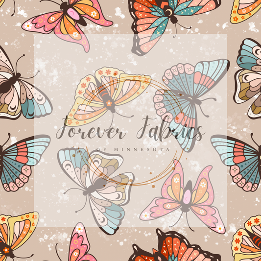 Retro Butterfly Neutral    .    . (BH/ 23) | Preorder | Fabric By The Yard