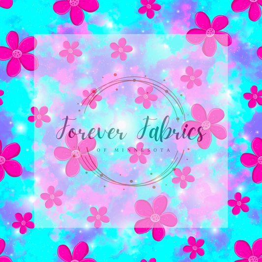 Pink Blue Aqua Floral    . . . . (BH/ 24)| Preorder | Fabric By The Yard