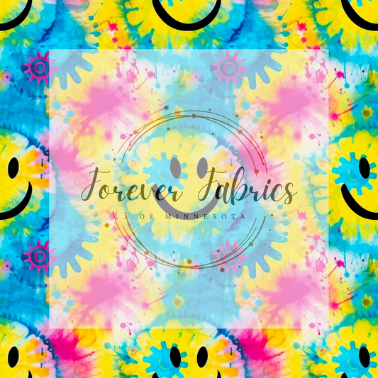Tie Dye Smiley     . (BH/ 23). | Preorder | Fabric By The Yard