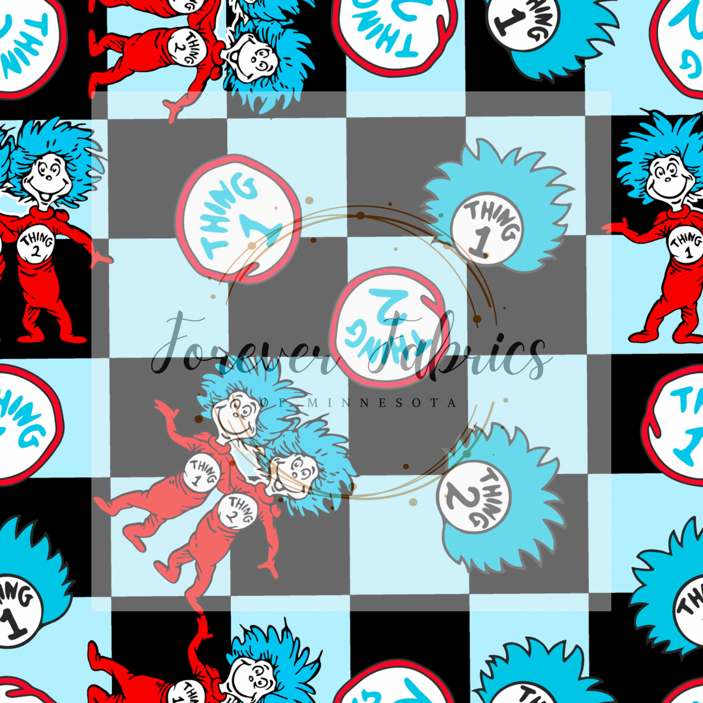 Thing 1&2 Black Check . (BH/ 22) | Preorder | Fabric By The Yard