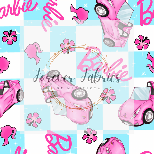 Malibu Pink Doll Blue Check . . (BH/ 23). | Preorder | Fabric By The Yard