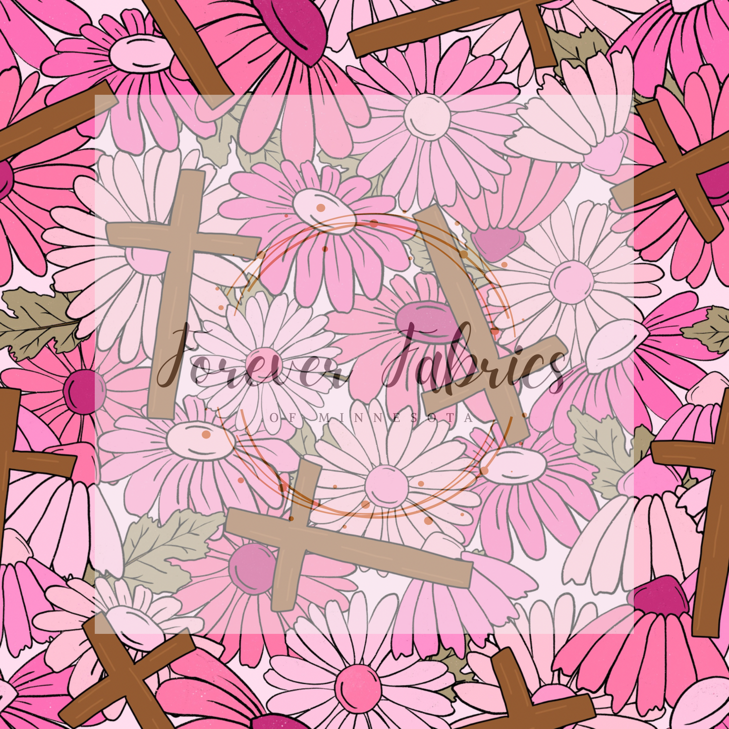 Pink Floral Cross      .  . . . .   . .  (BH/ 23). | Preorder | Fabric By The Yard