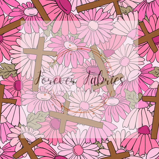 Pink Floral Cross      .  . . . .   . .  (BH/ 23). | Preorder | Fabric By The Yard