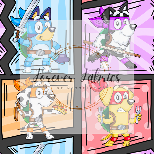 Blue Dog Ninja Comic Gray  . . . . (BH/ 24)| Preorder | Fabric By The Yard