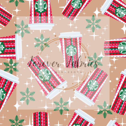 Christmas Cup Coffee  . (BH/ 23). | Preorder | Fabric By The Yard