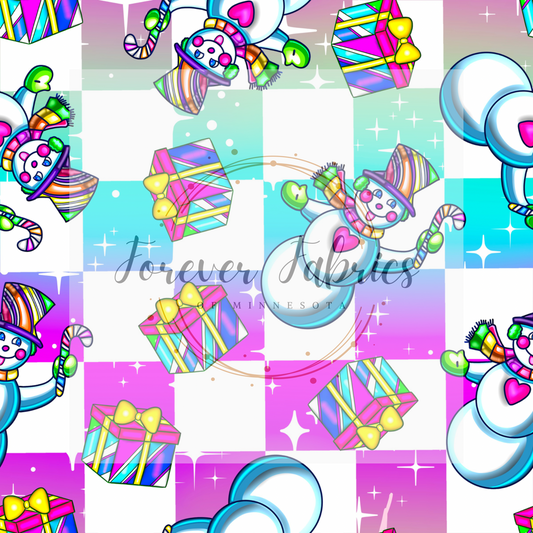 Lisa Snowman   Checked . (BH/ 23). | Preorder | Fabric By The Yard