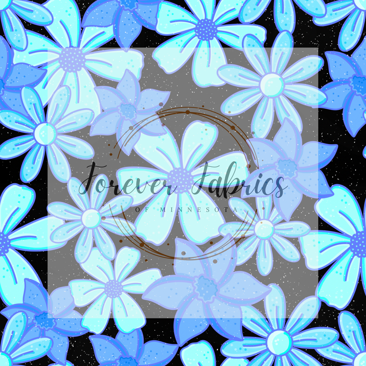 Blue  Flowers black Background . . . (BH/ 24)| Preorder | Fabric By The Yard