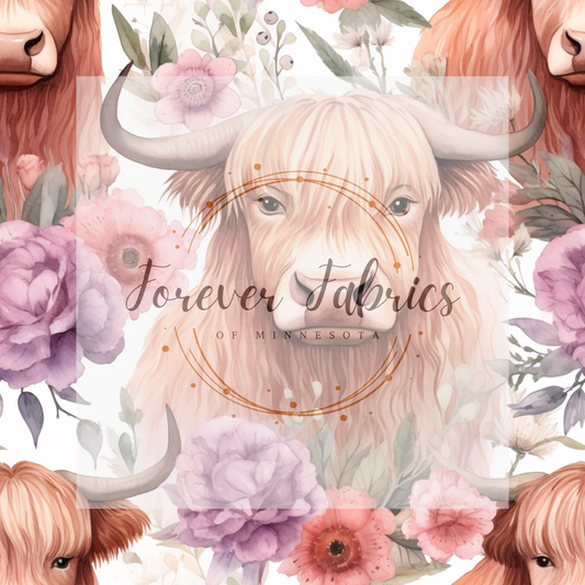 Highland Cow Floral    .  .  . . . .   . .  (BH/ 23). | Preorder | Fabric By The Yard