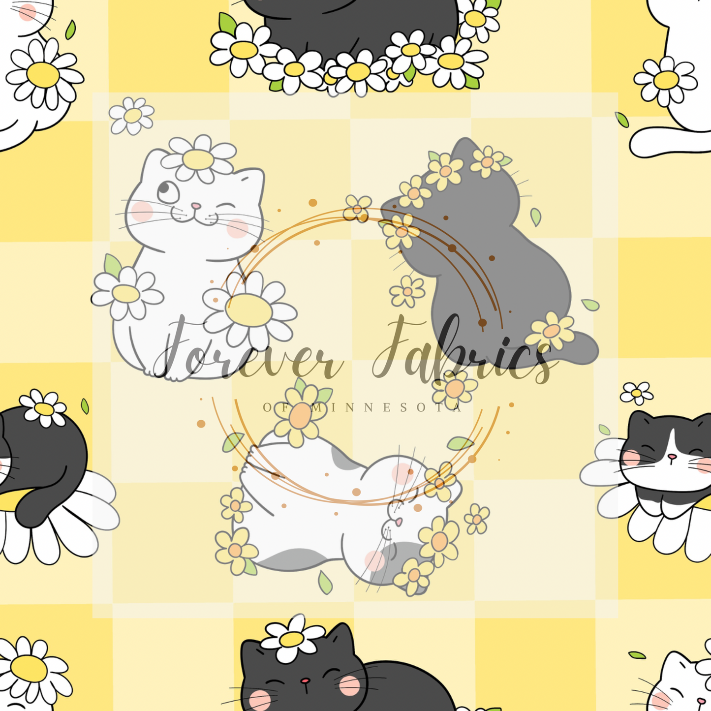 Daisy Cats  .    .    . (BH/ 23) | Preorder | Fabric By The Yard