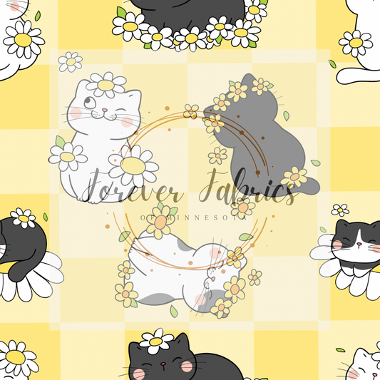 Daisy Cats  .    .    . (BH/ 23) | Preorder | Fabric By The Yard