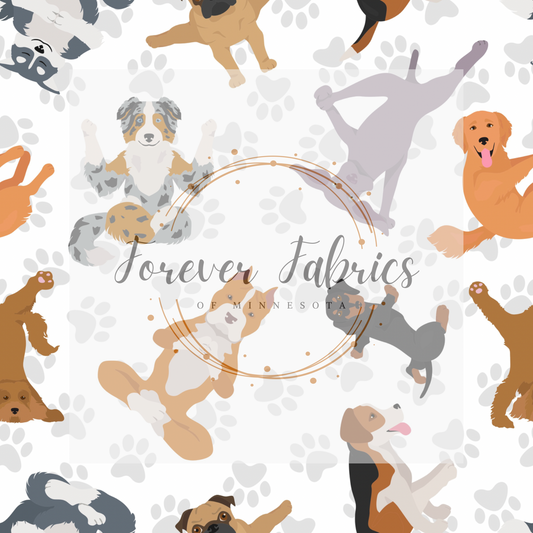Dog Yoga White .    .    . (BH/ 23) | Preorder | Fabric By The Yard