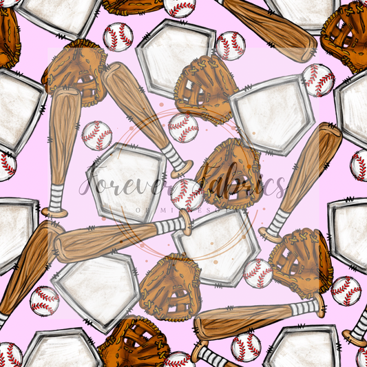 Baseball  Pink . (BH/ 23) | Preorder | Fabric By The Yard