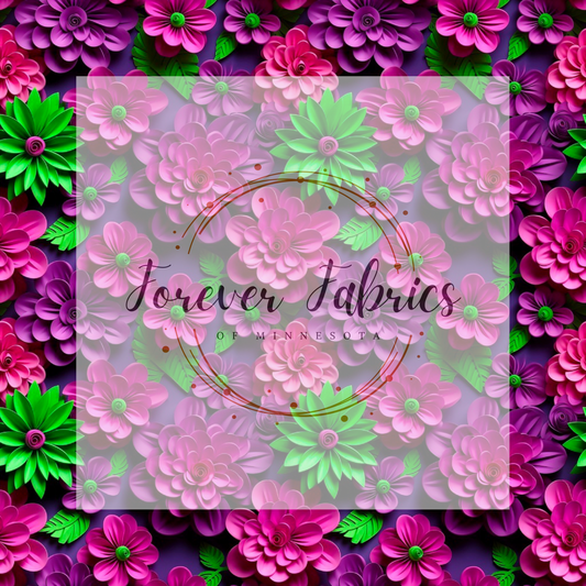 Purple Pink Green Floral . (BH/ 23). | Preorder | Fabric By The Yard